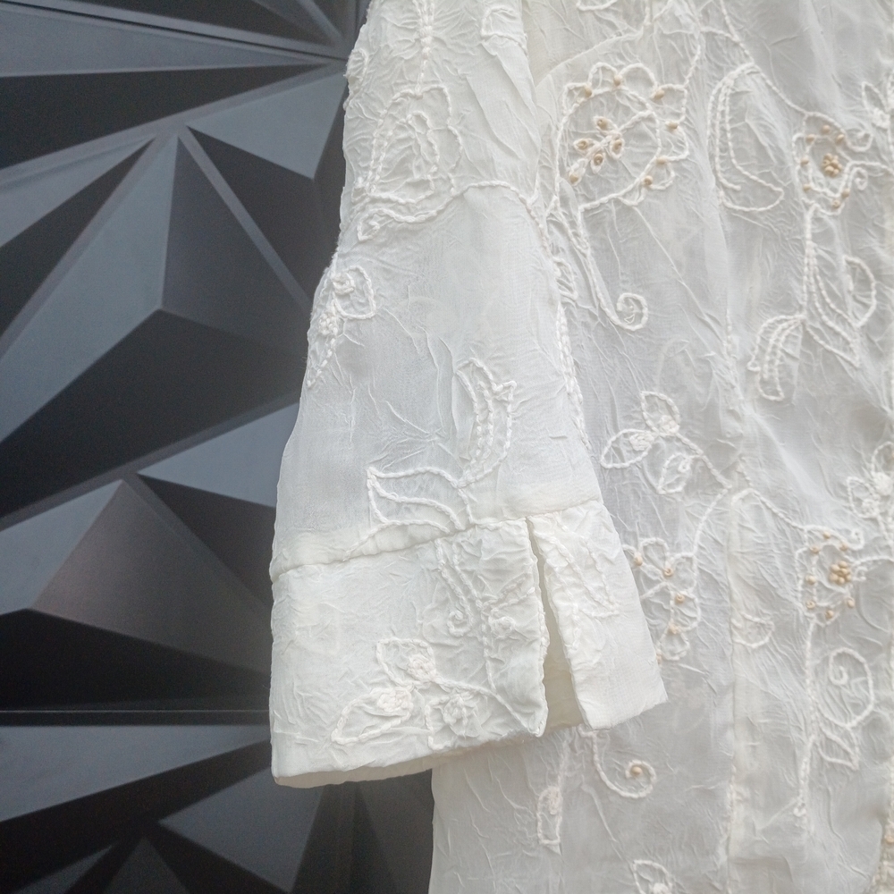 Moonlight Bay Sheer Embroidered Blouse in Ivory - Picture 3 of 7